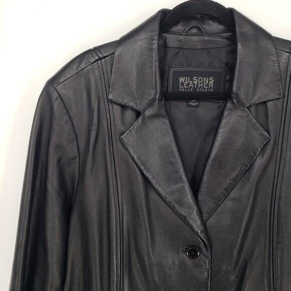 Wilsons Leather Vintage 90s Y2K Genuine Leather Button Down Jacket 2X Black - Picture 4 of 9